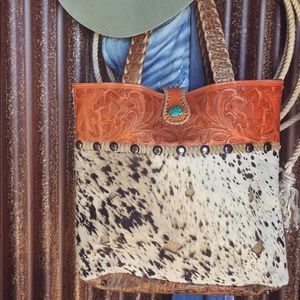 Paige Wallace Hand Tooled & Cowhide Bag Paid $355